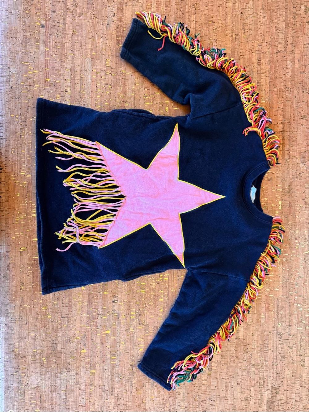 Kids Black Fringe Star Sweatshirt with Pink Accent